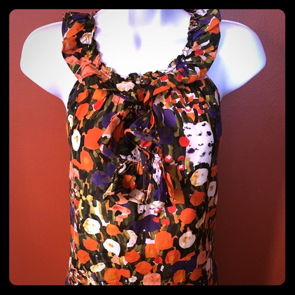 Bold! J. Crew silk ruffle neckline halter top A+!